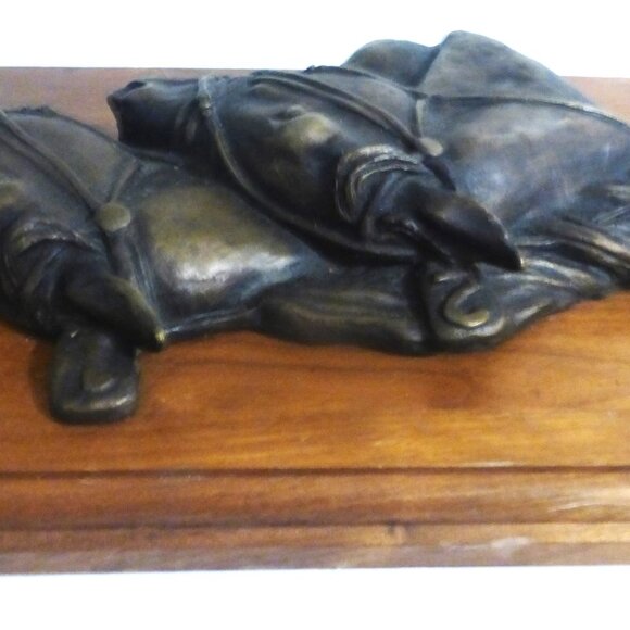 WD1BSM Solid BRONZE HORSES On Wood Plaque Vintage Bronze Horse Races Race Track - Picture 6 of 8